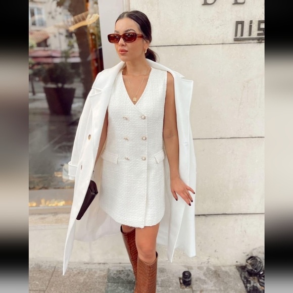 ZARA Textured Tweed Blazer Dress Size L - Picture 2 of 16